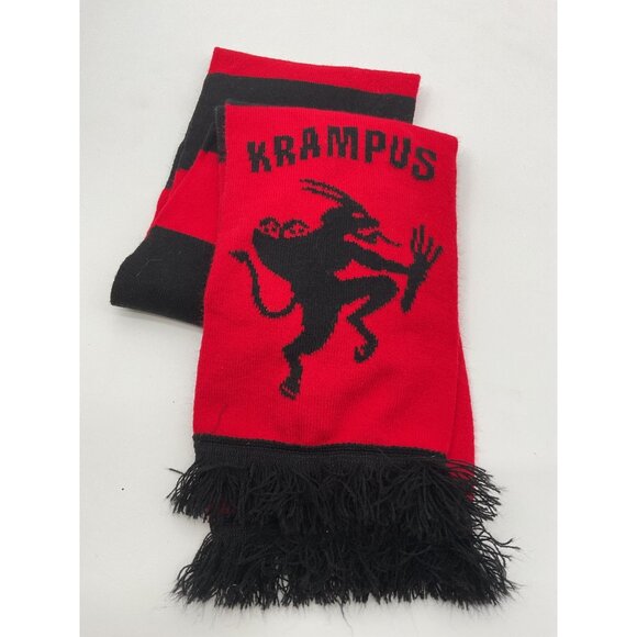 Krampus Red & Black Knit Scarf With Fringe By Archie McPhee - Picture 1 of 3